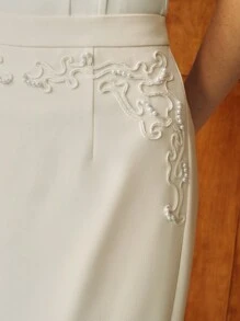 MOTF PREMIUM CONTRAST FUZZY HEM SPLIT BACK SKIRT - Apricot - View 2