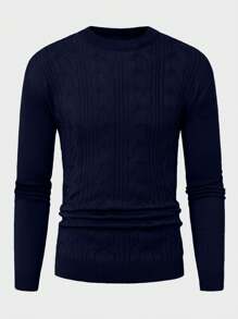 RueChic Men's Classic Cable Knit Sweater, Slim Fit - Navy Blue - View 8