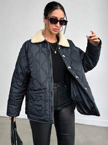 EURMUSE 斜口袋高品质羽绒超大冬季外套 - 藏蓝色 - 查看 5