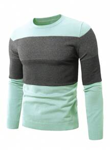 Manfinity Homme Men's Solid Color Splice Round Neck Long Sleeve Casual Sweater - Multicolor - View 3