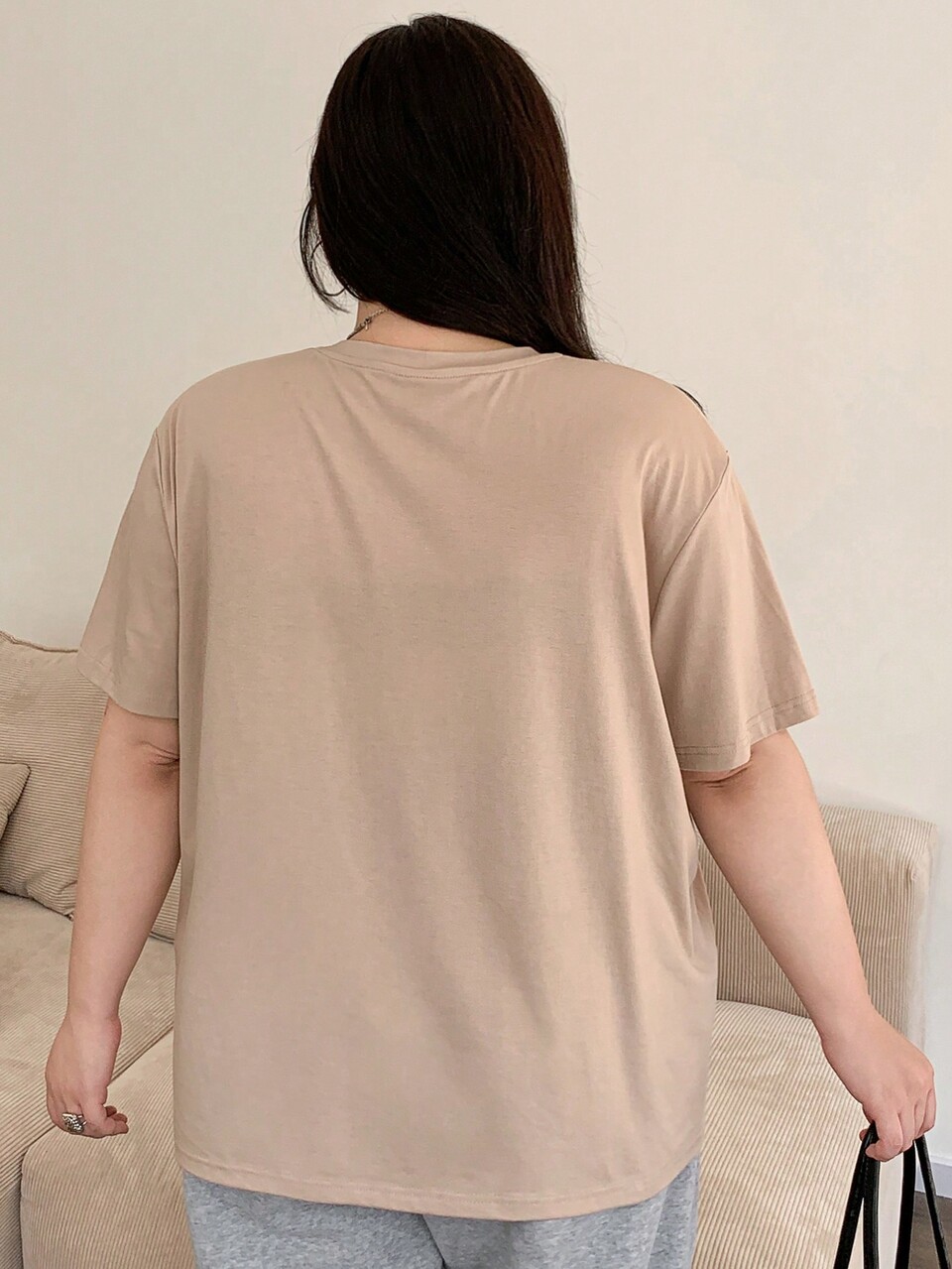 Dazy Plus Plus Size Round Neck Letter Print Loose Fit Short Sleeve T-Shirt, Spring & Summer Oversized T-Shirt Preppy Tops