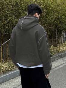 DAZY Sudadera casual de manga larga con capucha, bolsillo y decoración de rayas para hombre, para otoño