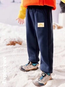 SHEIN Young Boy Mountain Letter Embroidery Pockets Drawstring Loose Casual Sweatpants