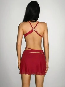 SHEIN ICON Farbverlauf High Slit Kleid mit asymmetrischer Bindung und Bodycon-Passform - Bordeaux - Übersicht 2