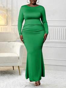 Maweii Figurbetontes Partykleid in Große Größen für Damen mit rückenfreiem Spaghetti-Träger und Meerjungfrauensaum - Grün - Übersicht 3
