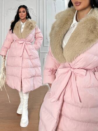 Lyrianda Hooded Long Down Jacket, Casual Warm & Elegant, Suitable For Winter Clothes, Pink Fall Cloth For Women