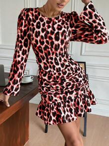 SHEIN Frenchy Jesienna damska sukienka mini z nadrukiem w panterkę