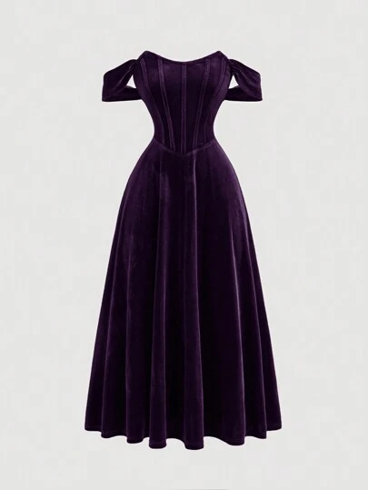 SHEIN MOD Plus Size Romantic Red Faux Fishbone Design One Shoulder Dress