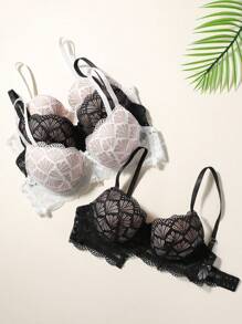 4pcs/Set Women Lace Lingerie Bras With Underwire Cups - Multicolor - View 6