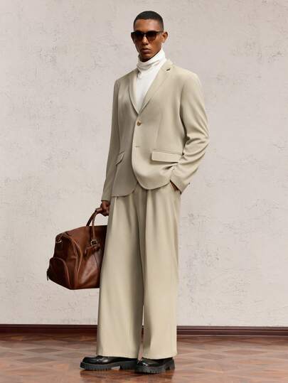 AKNOTIC Formal 修身男士梭织休闲直肩缺口翻领西装外套，适合日常办公室工作，秋冬季