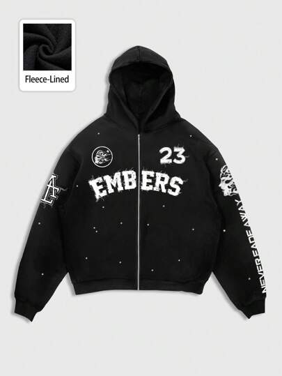 Street Life Men's Front Zip Letter Graphic Minimalist Casual Hoodie Sweatshirt