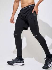 Manfinity Running Quần short thể thao 2 trong 1 có túi dán chữ Boyfriend Style dành cho nam - màu đen - Xem 1