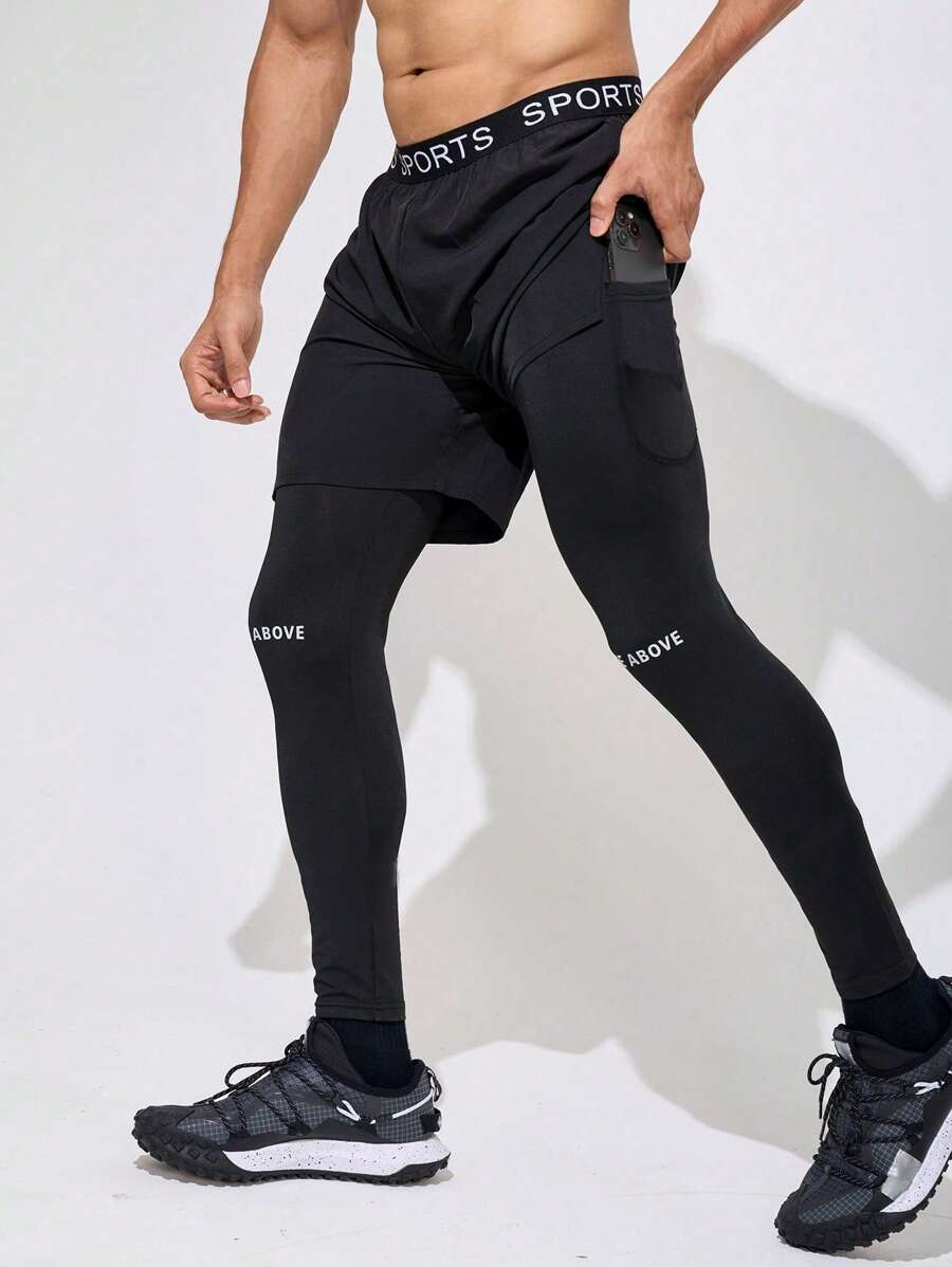 Manfinity Running Quần short thể thao 2 trong 1 có túi dán chữ Boyfriend Style dành cho nam - màu đen - Xem 1