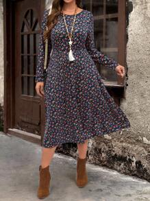 EMERY ROSE Vestido informal de talla grande para mujer con cintura ceñida y estampado floral ditsy para invierno