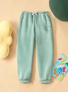 SHEIN Grüne Hose mit Schleifendekor und Buchstaben Muster für Tween-Jungen, lockere Passform, elastische Taille, lässige Alltagskleidung, Herbst/Winter - Grün - Übersicht 1