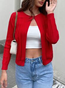 INAWLY Áo khoác cardigan ngắn tay dài màu trơn thường ngày cho nữ, mùa thu/đông - Đỏ - Xem 5