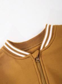SHEIN 2pcs Tween Boy Casual Zipper Letter Print Jacket Outfit With Drawstring Pants - Orange - View 3