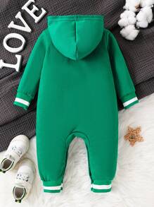 Bộ đồ thể thao thường ngày cho bé trai, áo hoodie màu xanh lá cây in họa tiết tương phản ở cổ tay và ngực, áo dài tay và quần dài, thích hợp cho các buổi đi chơi mùa xuân và mùa thu và mặc hàng ngày - màu xanh lá - Xem 2