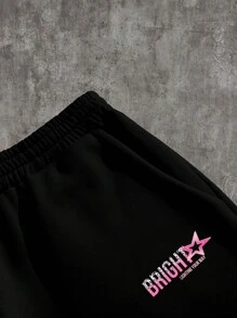 Manfinity EMRG 男士肖像与字母印花圆领长袖运动衫和运动裤套装 - 黑色 - 查看 3