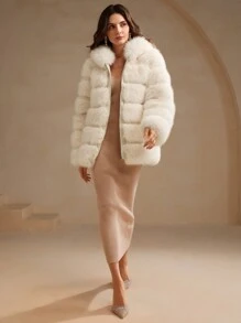 Anewsta Nowa moda jesień/zima puszysty płaszcz, elegancka damska kurtka z imitacji futra lisa, pluszowa odzież wierzchnia dla kobiet
