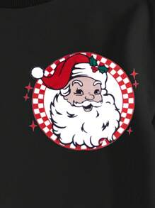 Christmas Atmosphere Baby Girls Sweatshirt, Autumn/Winter Round Neck Pullover Hoodie, White Casual Loose Comfortable Sweatshirt With Santa Claus Print On Front, Merry Christmas Print On Back, Family Matching Outfits