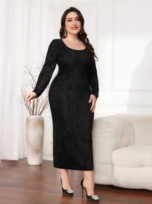 Modelyn 大码优雅合身长袖连衣裙，秋季长款晚礼服