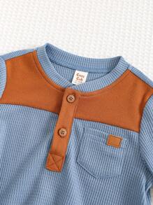Cozy Pixies Baby Boy Contrast Color Block Soft Knit Crew Neck Long Sleeve Henley Top , Fall Clothes