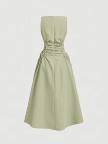 SHEIN MOD Vestido largo negro con detalle fruncido y corte cruzado lateral sólido para cita nocturna