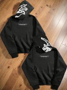 Forever 21 Men's Heavyweight Loose Oversized Baggy Hoodie Sweatshirt In Black With Hood Printed Fall/Winter