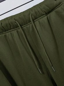 Manfinity Dauomo 2 sztuki męska jednokolorowa bluza z długim rękawem i ściągaczem z kapturem oraz spodnie dresowe, swobodny garnitur, jesień