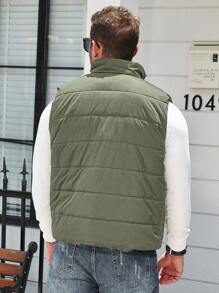 Manfinity Homme Plus Size Men's Solid Color Zip Pockets Sleeveless Padded Padded Coat, Autumn/Winter