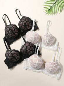 4pcs/Set Women Lace Lingerie Bras With Underwire Cups - Multicolor - View 1