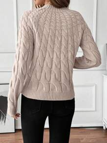 SHEIN Clasi Women Crew Neck Loose Twist Rope Textured Pullover Sweater Knit Pullover Fall Winter - Khaki - View 2