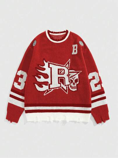 Street Life Jersey de cuello redondo de manga larga y ajuste holgado con estampado digital de rayas para hombre, para otoño/invierno