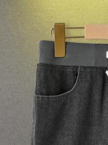 SHEIN Tween Boys' Drawstring Waist Pockets Loose Casual Versatile Jeans - Grey - View 4