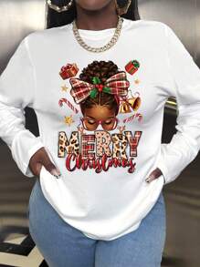 INAWLY 女式卡通女孩图案套头衫，宽松弹力长袖 T 恤，适合圣诞节图案 T 恤女式春季上衣