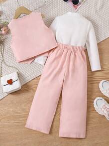 SHEIN Genkimix Kids Young Girl New Spring/Autumn Party Suit Set - Pink - View 2