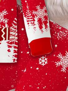 SHEIN 年轻女孩圣诞节可爱卡通驯鹿、圣诞树、雪花图案红色节日保暖贴身长袖上衣和裤子家居套装，适合秋冬季 - 彩色 - 查看 5