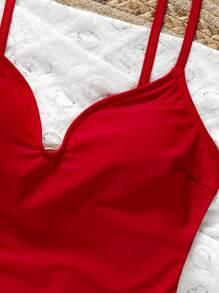 Swim SXY 1 件装露背吊带女式连体泳衣夏季 - 紅色 - 查看 4