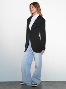 Lunelith SHEIN Lunessa Blazer de trabajo de manga larga con solapa y puños con botones en contraste de color para mujer