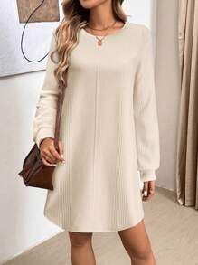 SHEIN LUNE 2024 Autumn Winter New White Textured Knit Sweatshirt Dress Winter Dress Winter Dresses For Women