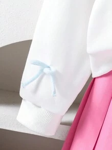 女童蝴蝶结腰带运动衫和粉色百褶裙两件套 - 玫紅色 - 查看 3