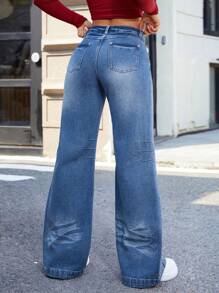 SHEIN Essnce Damen modische Retro Weit-Bein Jeans aus Denim