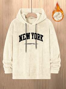 Manfinity Campus Court Men's Autumn/Winter Letter Print Long Sleeve Drawstring Hoodie Sweatshirt - Apricot - View 1