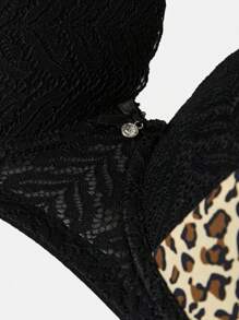 DesireSculpt 1 pieza Sujetador romántico y sexy con encaje de contraste, con Push-up, ajustable y talla grande