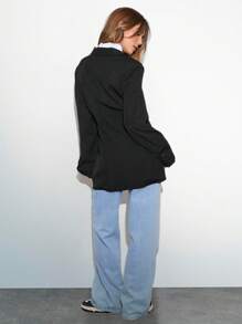 Lunelith SHEIN Lunessa Blazer de trabajo de manga larga con solapa y puños con botones en contraste de color para mujer