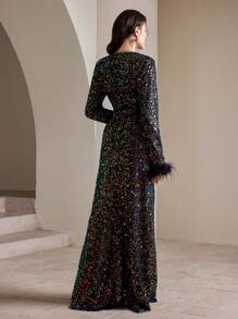 Anewsta Vestido largo de gala con lentejuelas para mujer - Negro - Ver 6