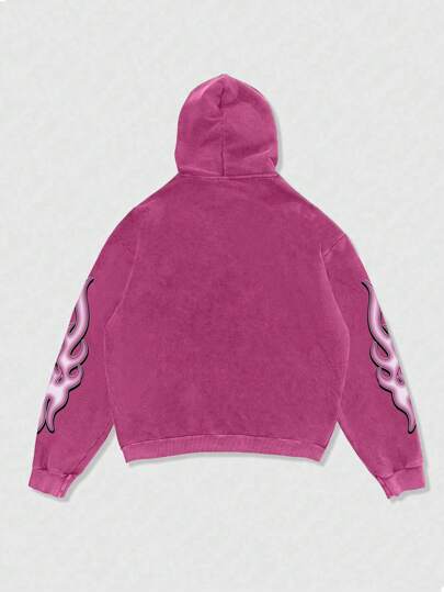 Street Life Men's Distressed Vintage Letter Print Loose Hoodie Sweatshirt