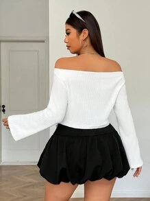 SHEIN EZwear Plus Size Off-Shoulder Fitted Solid Color T-Shirt, Minimalist And Fashionable Casual - White - View 2