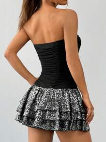 Muchica 女士豹纹荷叶边网眼连衣裙（蛋糕下摆） - 灰色 - 查看 2